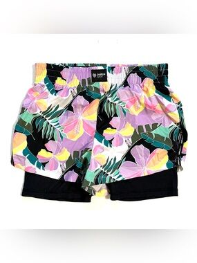 Justice Floral Black, Purple & Mint Layered Active Shorts